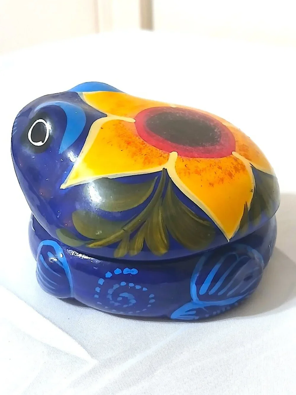 Vintage Acapulco Mexico Hand Painted Frog Ceramic Trinket Box Folk Art